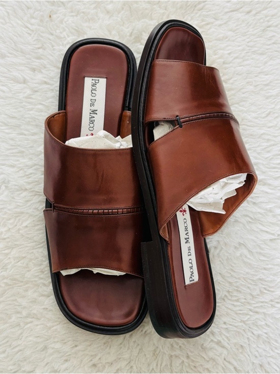 Paolo De Marco Handmade Brown Leather Slide Sandals size 14 M main image 8